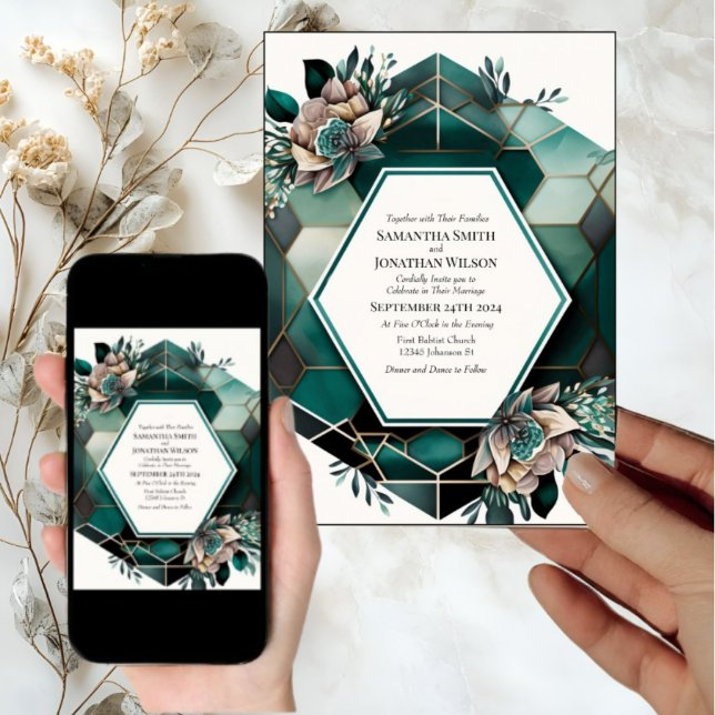 Modern Green Geometric Design Wedding Invitation (Creator Uploaded)