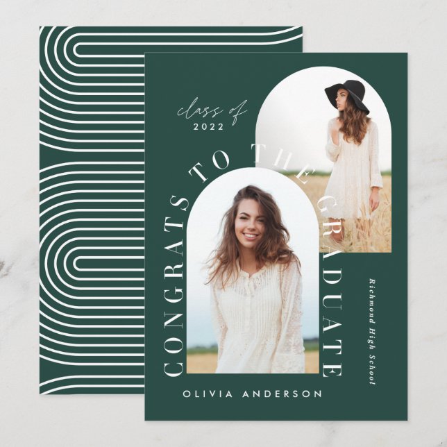 Modern green geometric multi photo arch graduation (Front/Back)