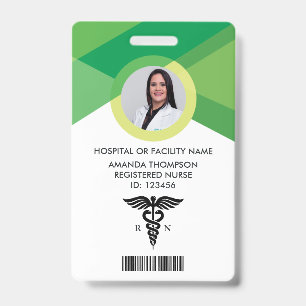 Modern Green Geometric Registered Nurse Photo ID Badge