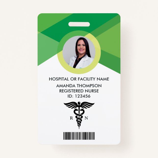 Modern Green Geometric Registered Nurse Photo ID Badge (Front)