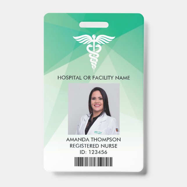 Modern Green Geometric Registered Nurse Photo ID Badge (Front)