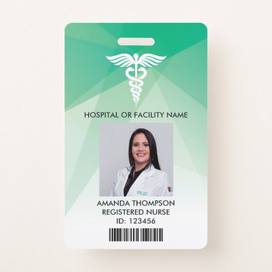 Modern Green Geometric Registered Nurse Photo ID Badge | Zazzle.com