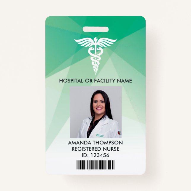 Modern Green Geometric Registered Nurse Photo ID Badge (Front)