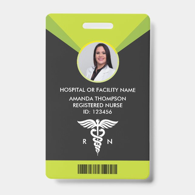 Modern Green Geometric Registered Nurse Photo ID Badge (Front)
