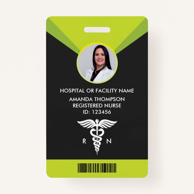 Modern Green Geometric Registered Nurse Photo ID Badge (Front)