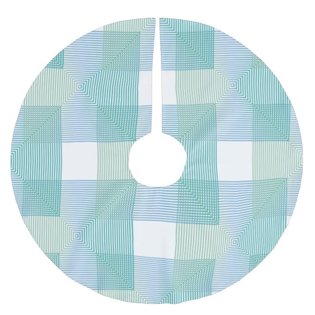 Modern Green Geometric Squares Christmas  Brushed Polyester Tree Skirt (Front)