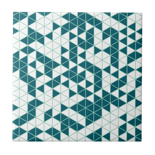 Modern Green Geometric Triangles Ceramic Tile (Front)