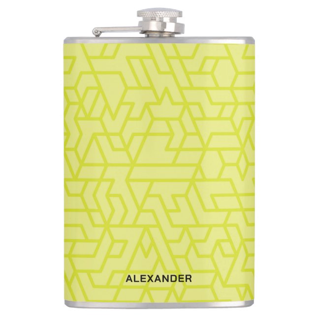Modern Green Geometric With Name Flask (Front)