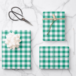 Modern Green Gingham Checks Pattern Wrapping Paper Sheets