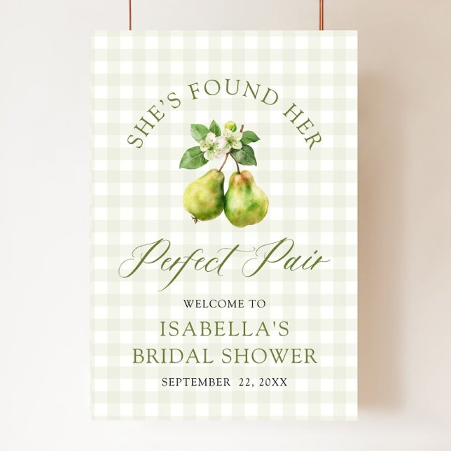 Modern Green Gingham Perfect Pair Bridal Shower Poster (Modern Green Gingham Perfect Pair Bridal Shower Welcome Sign )