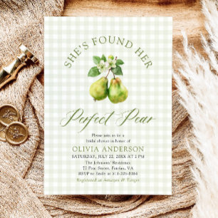 Modern Green Gingham Perfect Pear Bridal Shower Invitation
