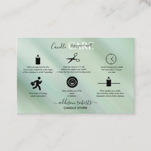Modern Green Glam Iridescent Sparkle Candle Care Business Card