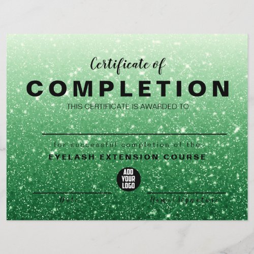 Modern Green Glitter Certificate of Completion