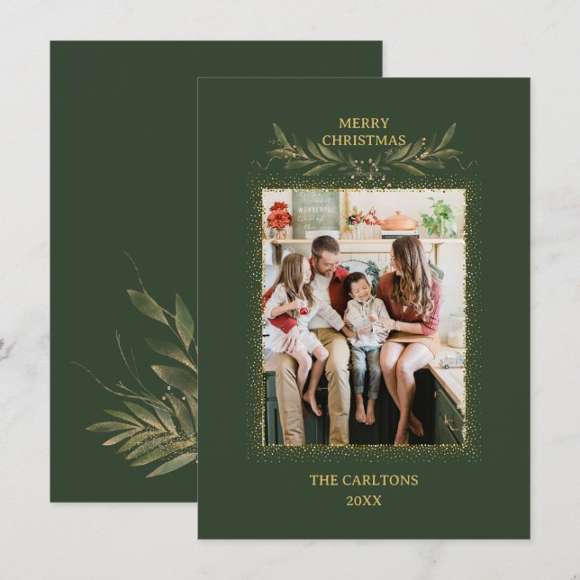 modern Green glitter christmas  Holiday Card (Front/Back)