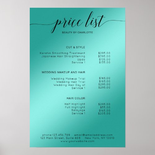 Modern  Green_Glow Imitat price list Poster