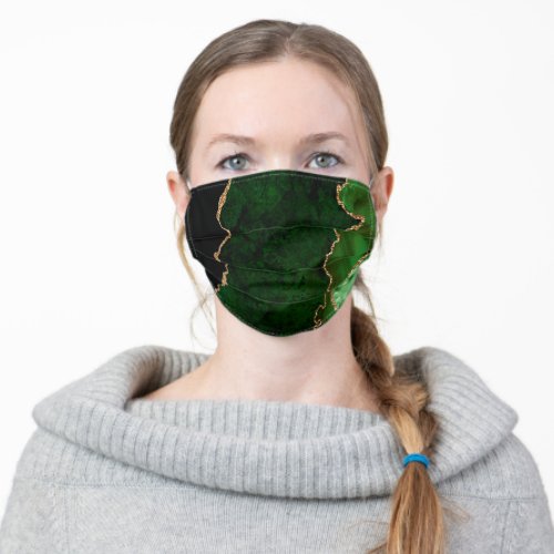 Modern Green Gold Black Agate Crystal Gemstone Adult Cloth Face Mask