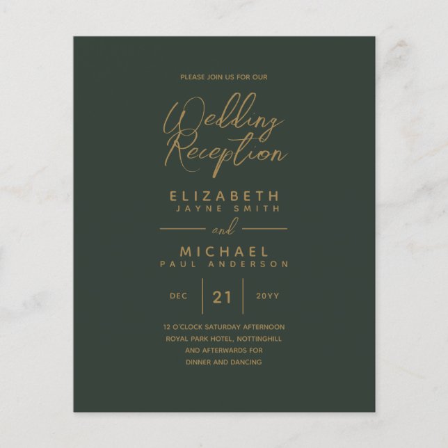 Modern Green Gold Budget Wedding Reception (Front)