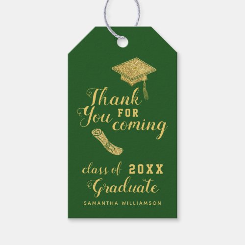 Modern Green Gold Class 2024 Graduation Thank You Gift Tags