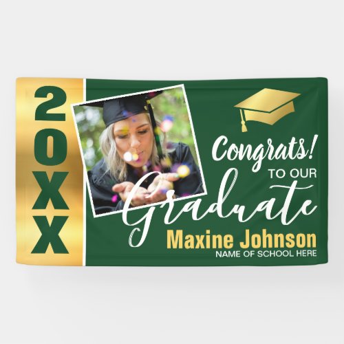 Modern Green  Gold Class of 2024 Photo Graduation Banner