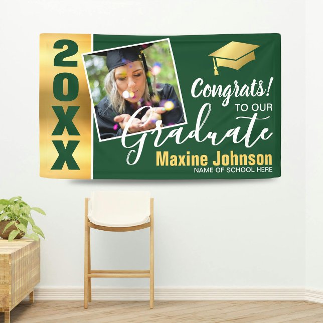 Modern Green & Gold Class of 2026 Photo Graduation Banner (Creator Uploaded)
