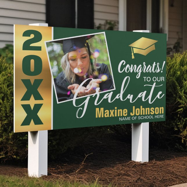 Modern Green & Gold Class of 2026 Photo Graduation Sign (Creator Uploaded)