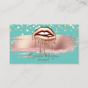 Modern Green Gold Confetti, Brush Stroke Lips Business Card