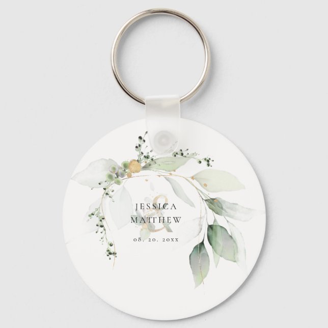 Modern Green & Gold Eucalyptus   Keychain (Front)