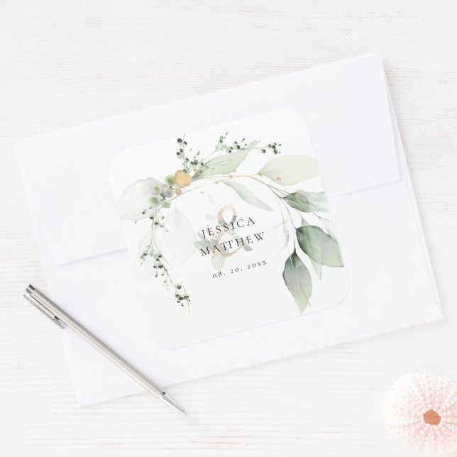 Modern Green & Gold Eucalyptus Sticker (Envelope)