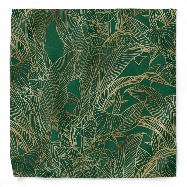 Modern Green Gold Foliage Plant Botanical Design Bandana (Front)