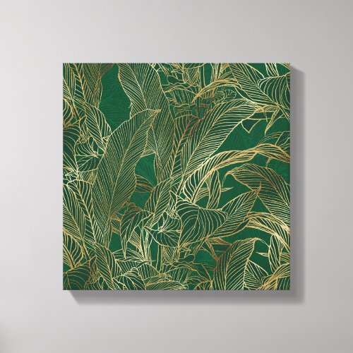 Modern Green Gold Foliage Plant Botanical Design Canvas Print