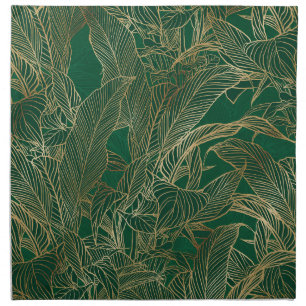 Modern Green Gold Foliage Plant Botanical Design Cloth Napkin