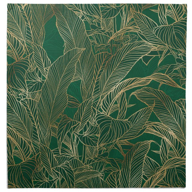 Modern Green Gold Foliage Plant Botanical Design Cloth Napkin (Front)