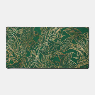 Modern Green Gold Foliage Plant Botanical Design Desk Mat