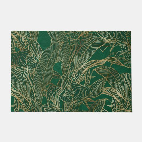 Modern Green Gold Foliage Plant Botanical Design Doormat