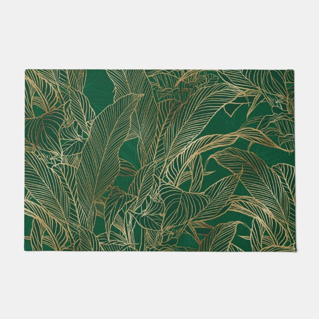 Modern Green Gold Foliage Plant Botanical Design Doormat (Front)
