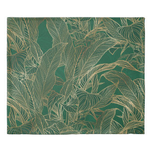 Modern Green Gold Foliage Plant Botanical Design Duvet Cover