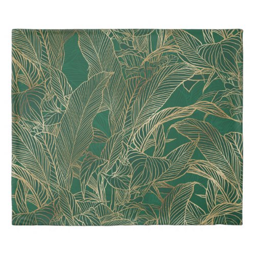 Modern Green Gold Foliage Plant Botanical Design Duvet Cover