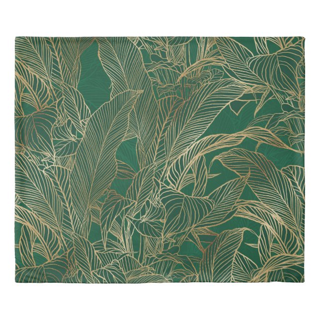 Modern Green Gold Foliage Plant Botanical Design Duvet Cover (Front)