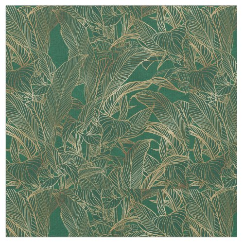 Modern Green Gold Foliage Plant Botanical Design Fabric