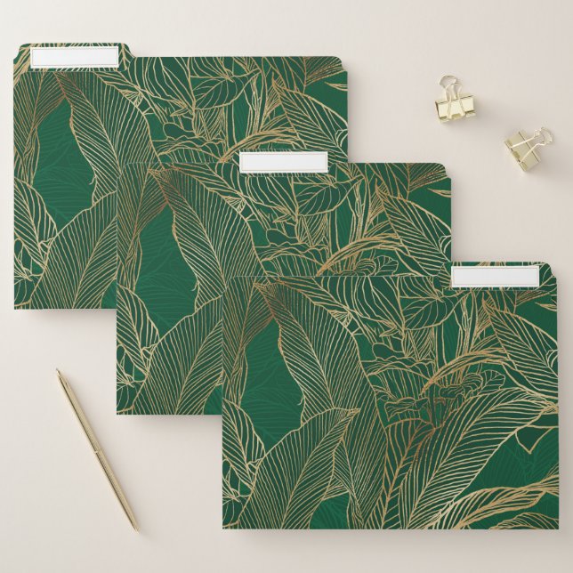Modern Green Gold Foliage Plant Botanical Design File Folder (Set)
