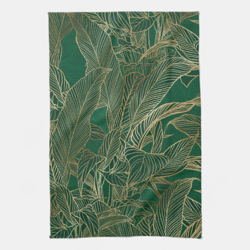 Modern Green Gold Foliage Plant Botanical Design Kitchen Towel