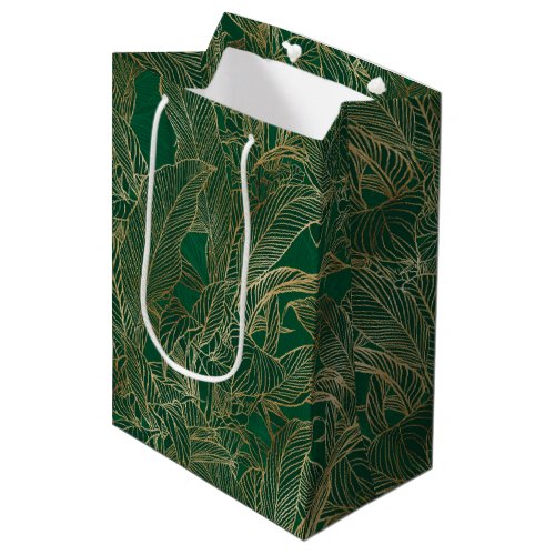 Modern Green Gold Foliage Plant Botanical Design Medium Gift Bag