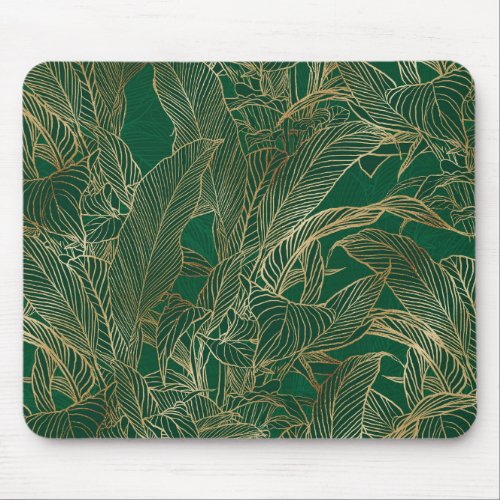 Modern Green Gold Foliage Plant Botanical Design Mouse Pad