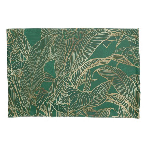 Modern Green Gold Foliage Plant Botanical Design Pillow Case