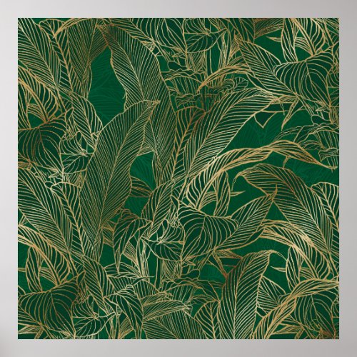 Modern Green Gold Foliage Plant Botanical Design Poster