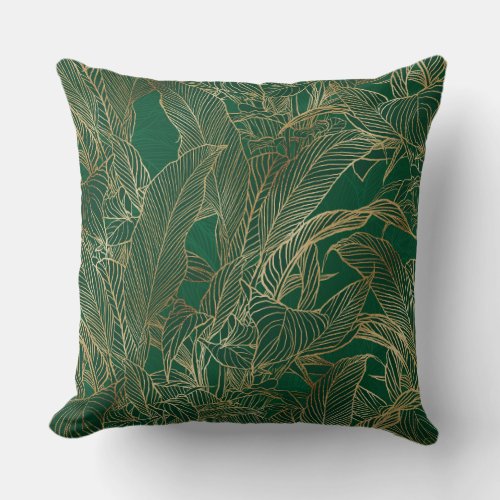 Modern Green Gold Foliage Plant Botanical Design Throw Pillow