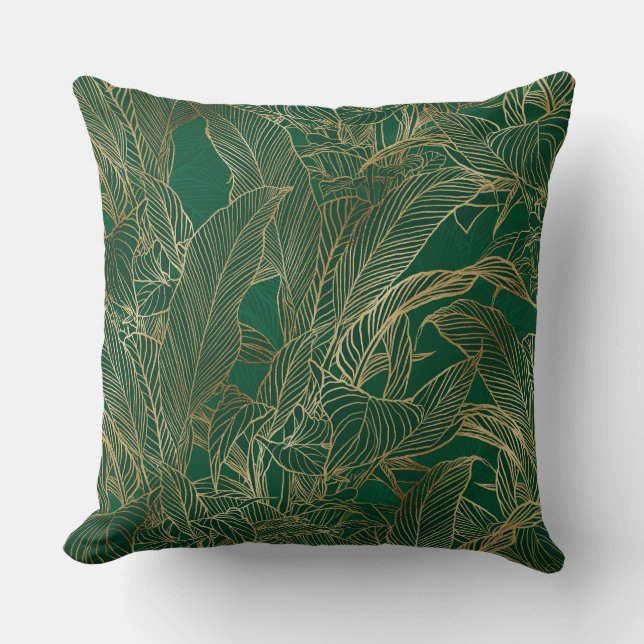 Modern Green Gold Foliage Plant Botanical Design Throw Pillow (Front)