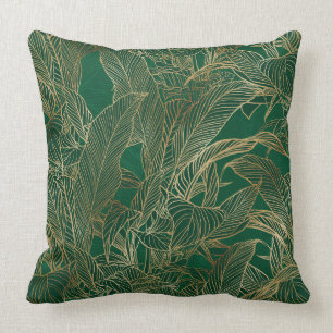 Modern Green Gold Foliage Plant Botanical Design Throw Pillow