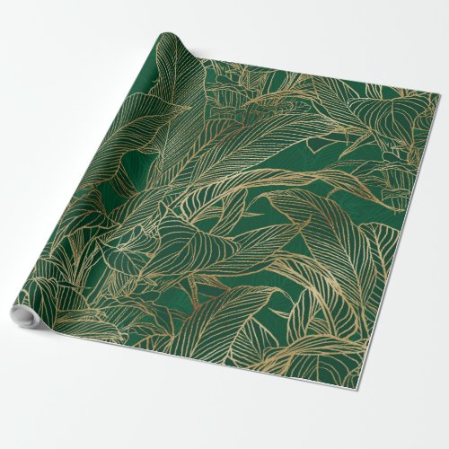 Modern Green Gold Foliage Plant Botanical Design Wrapping Paper
