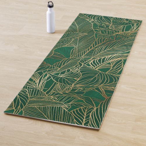 Modern Green Gold Foliage Plant Botanical Design Yoga Mat